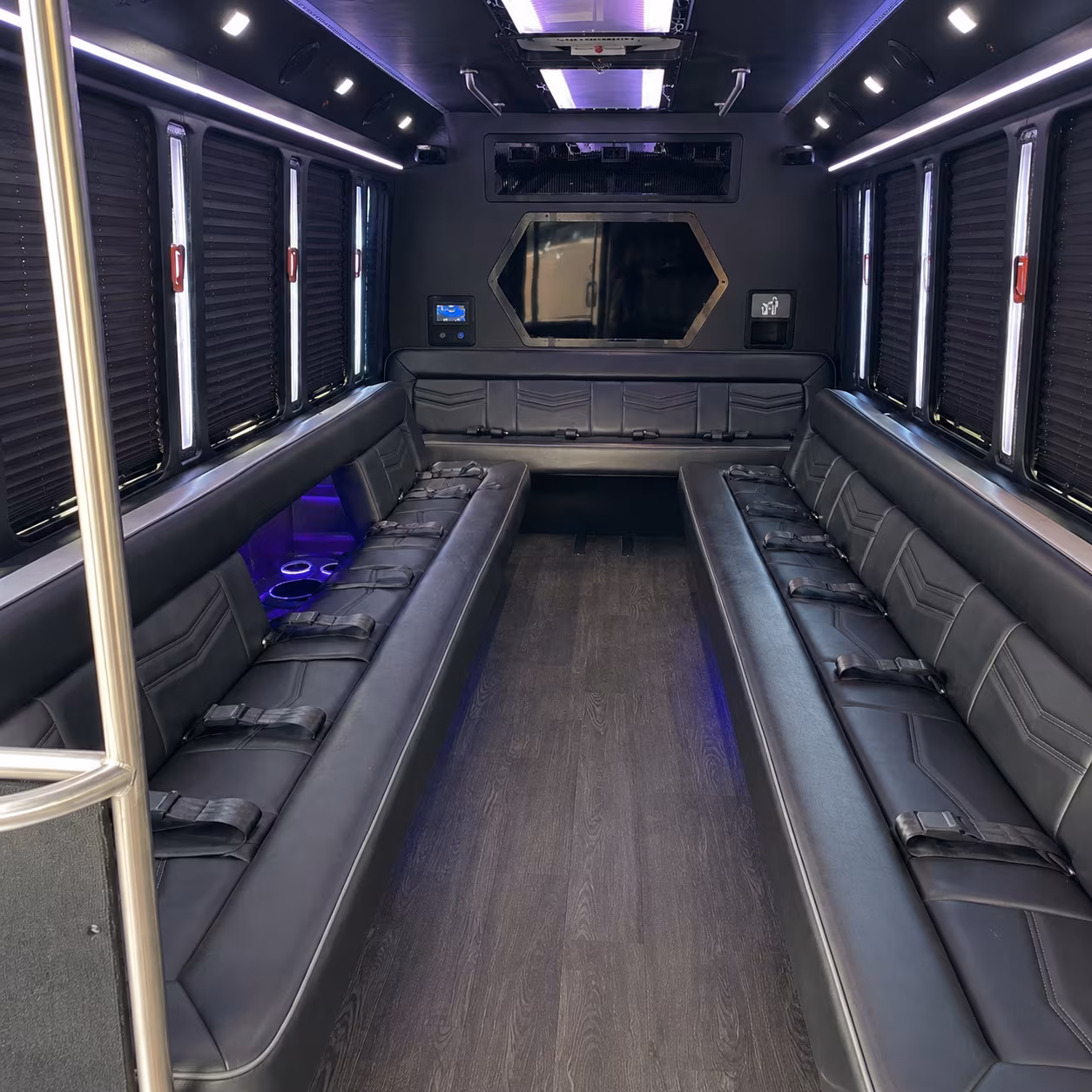 augusta 18 passenger party bus interior